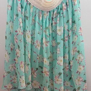 Mint Floral High-Low Chiffon Skirt with Crochet Waistband